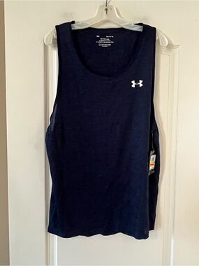 Men’s Under Armour Navy Blue Performance Tank with White Logo Size Large
